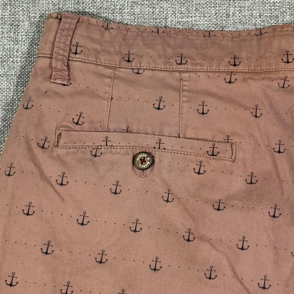 Hudson & Barrow Anchor Chino Shorts Mens 36 Pink Nautical Preppy Coastal Summer